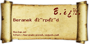 Beranek Árpád névjegykártya